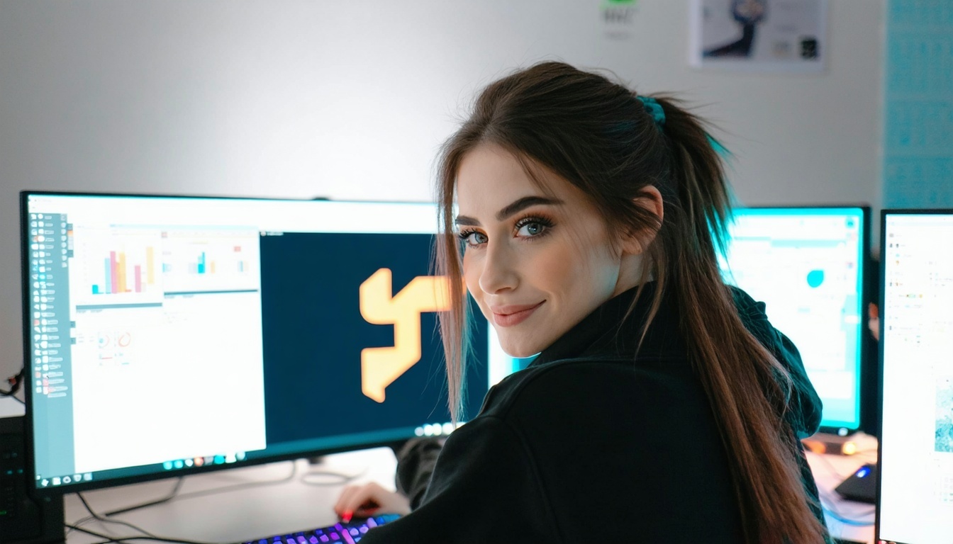 Jeune femme devant l'ordinateur regardant un logo fini pour BIMI Compliance-Jul-30-2025-05-57-27-4116-PM
